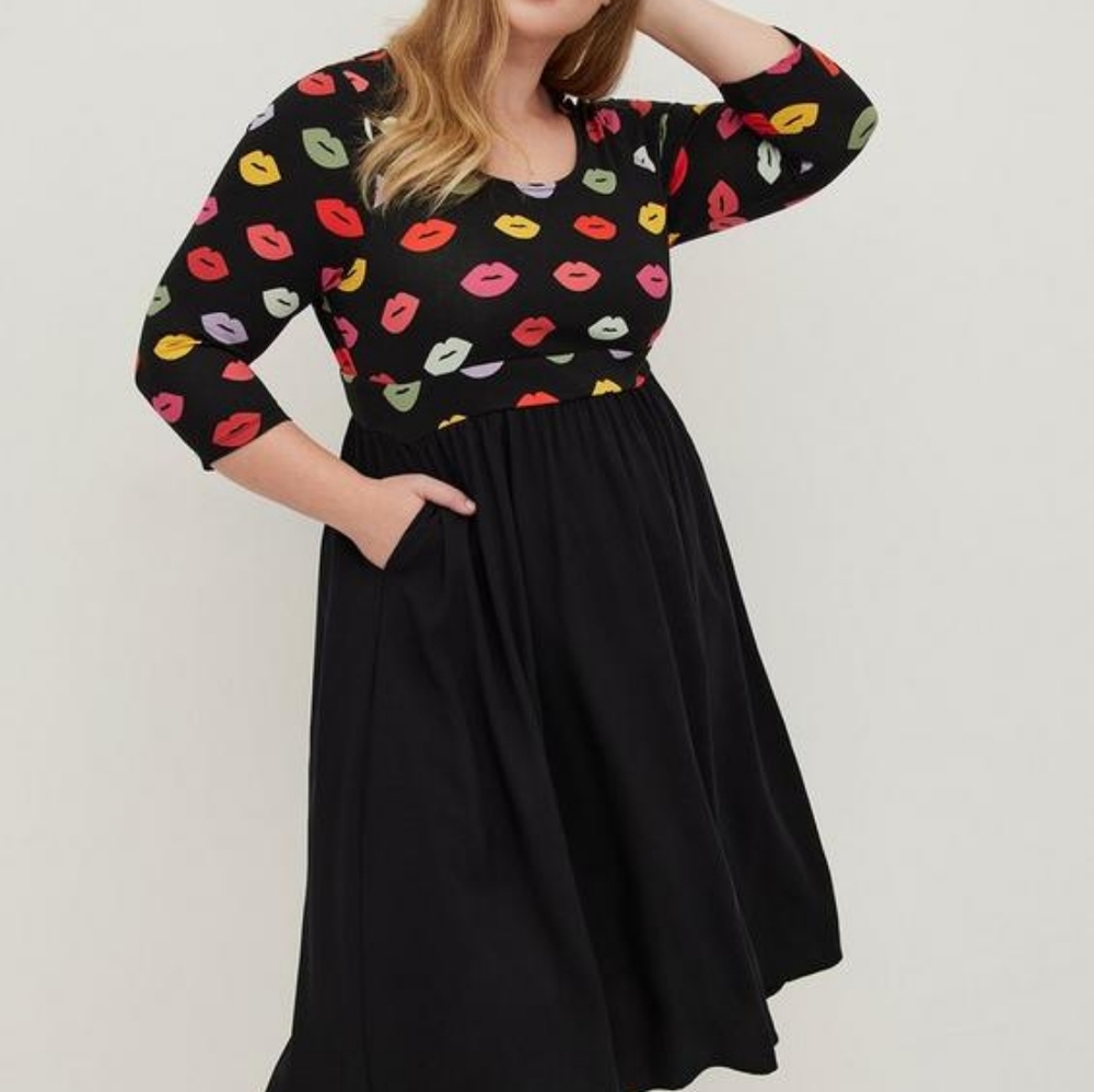 Torrid Midi Challis and Jersey Dress Multi Lips 0X